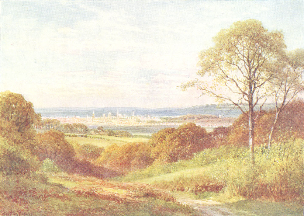 Oxford, from Boars Hill by Sutton Palmer 1920 old antique print picture